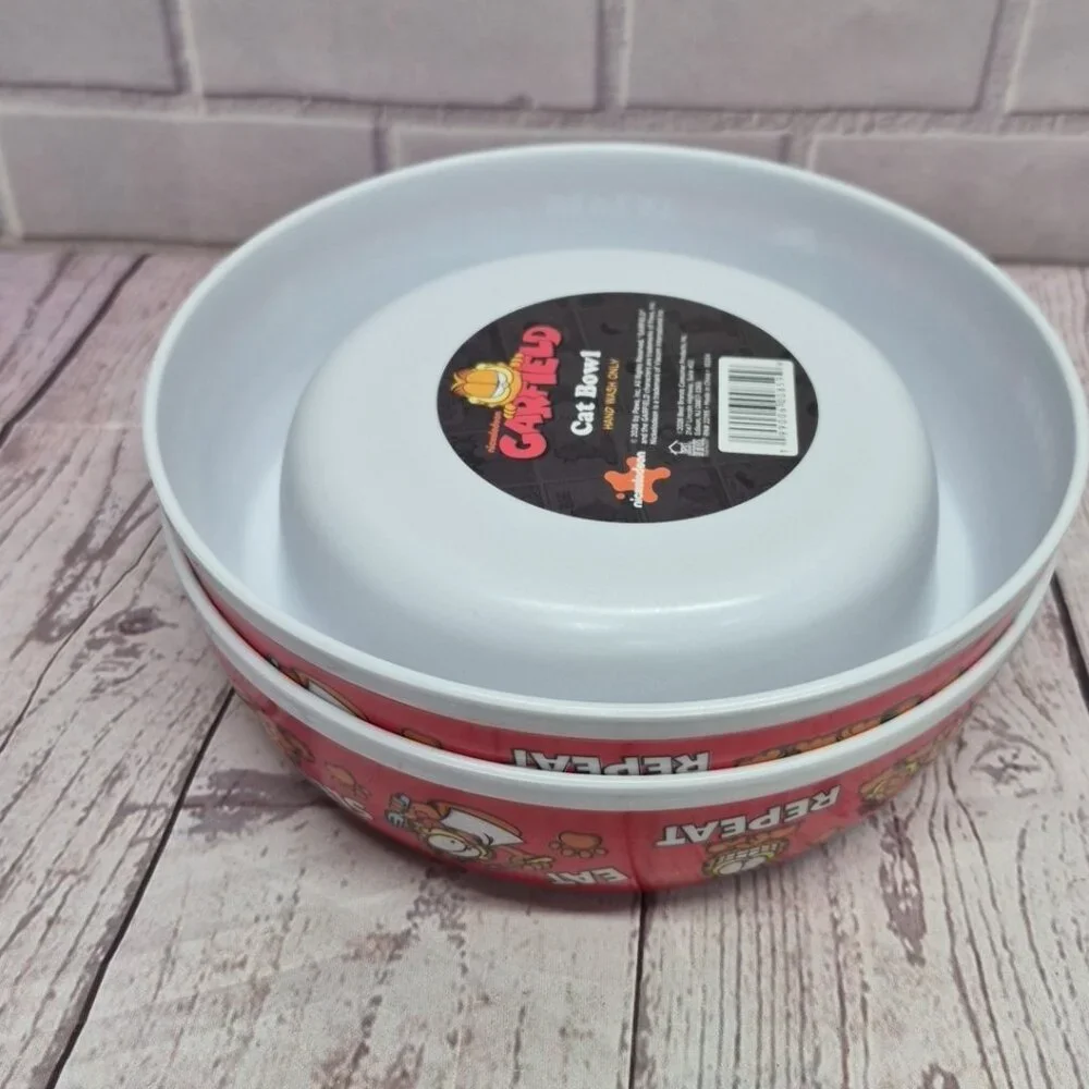 Nickoledin Garfield Bowl Dog Cat Food Water Dish, Red, 7in, Lot Of 2